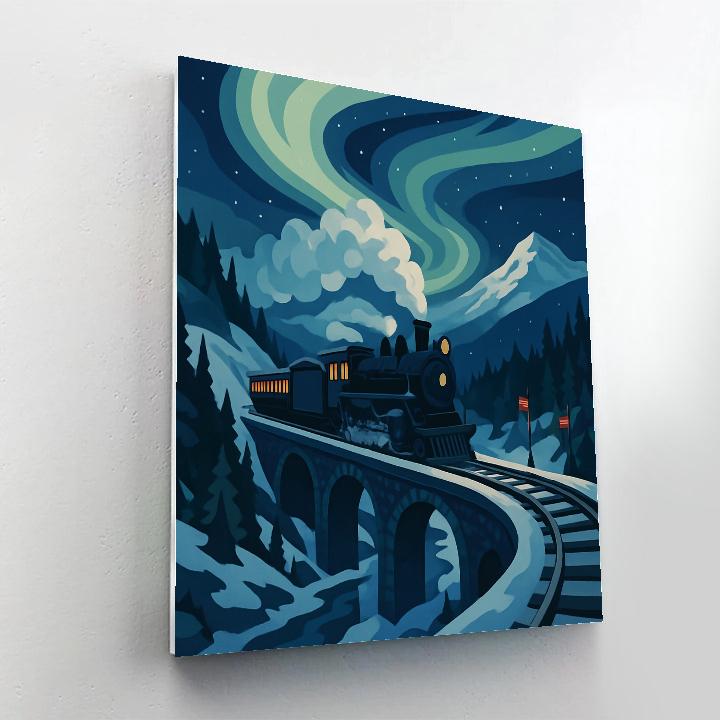Aurora Borealis Over Mountain Pass, Train Number painting