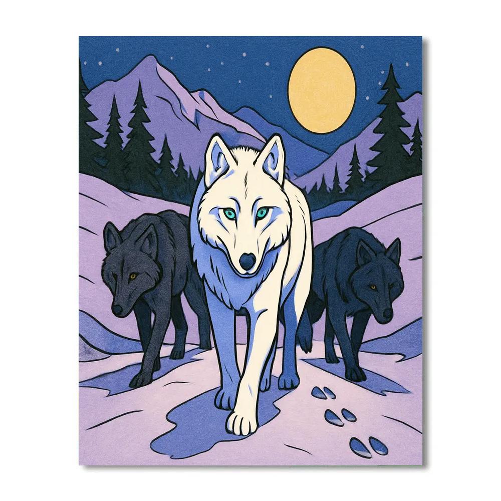 Moonlit Pass With Wolf Pack Dynamics paint by number