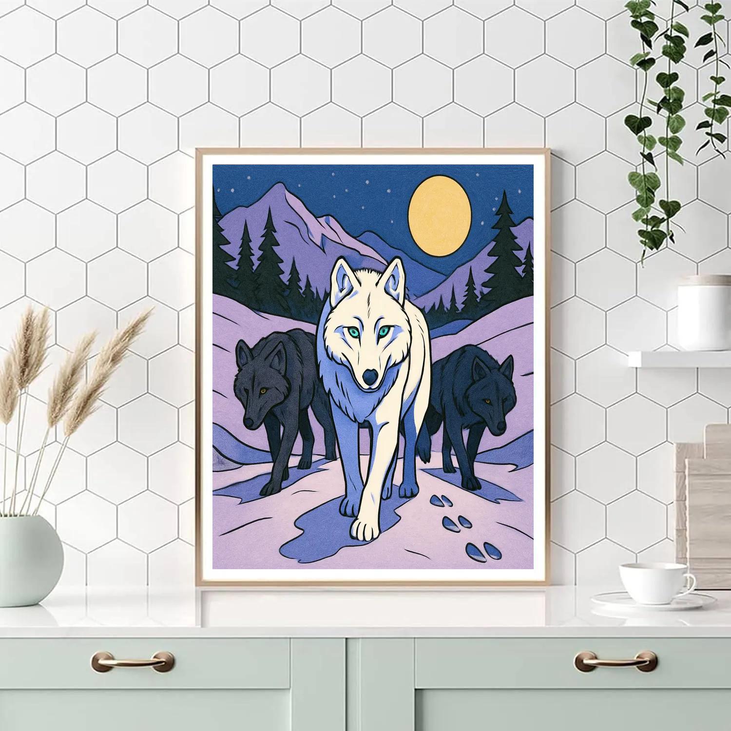 Moonlit Pass With Wolf Pack Dynamics paint by number