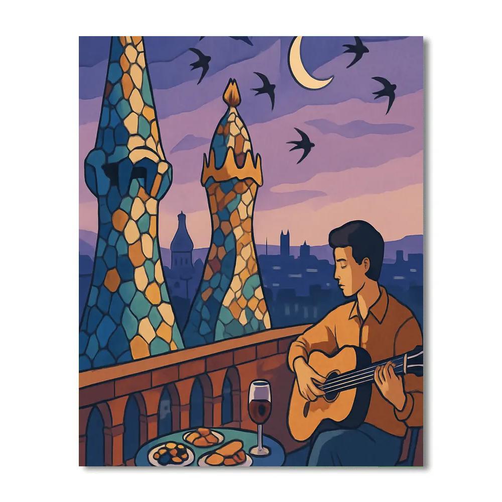 Gaudi Roofline With Spain Twilight paint by number