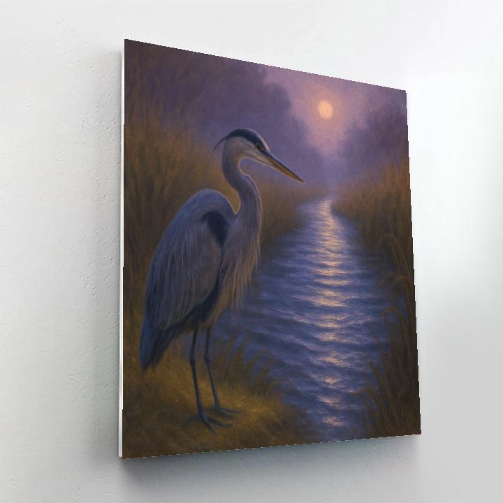 Moonlit Heron Over The Reed Shadow Canal DIY paint by numbers