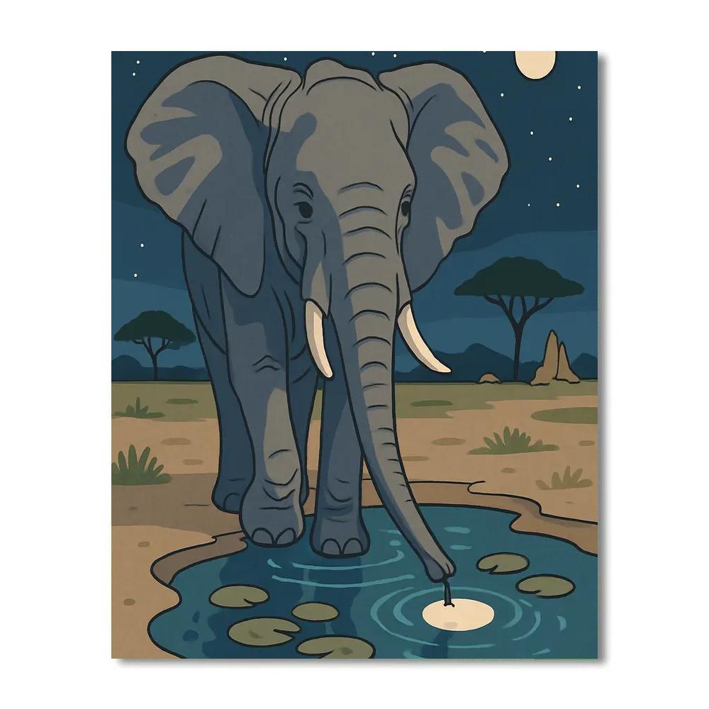 Moonlit Elephant Footprint Oasis DIY paint by numbers