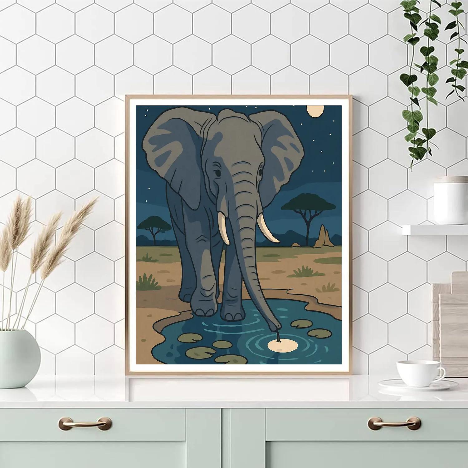 Moonlit Elephant Footprint Oasis DIY paint by numbers