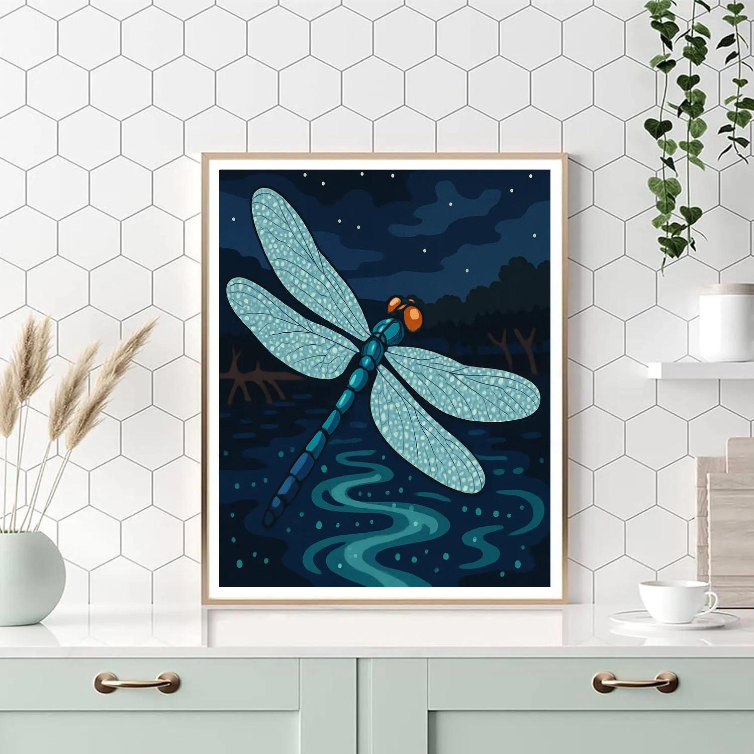 Dragonfly Over Mangrove Starlit Lagoon Painting by numbers kit