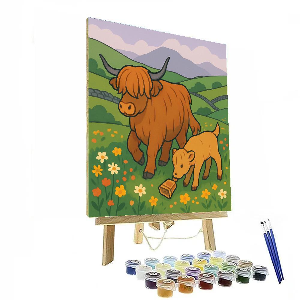 Highland Meadow With Cowbell Cow Paint by numbers kits