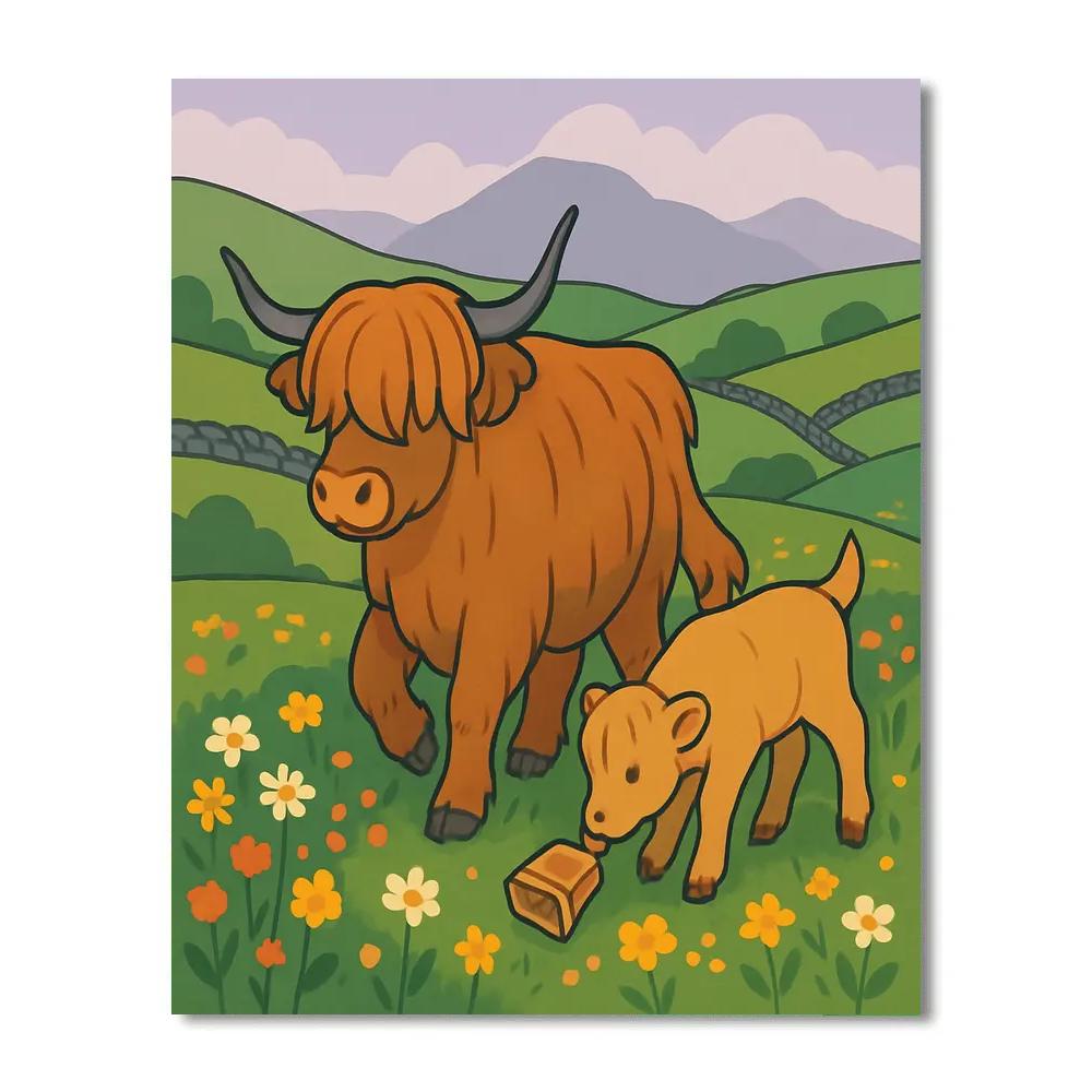 Highland Meadow With Cowbell Cow Paint by numbers kits