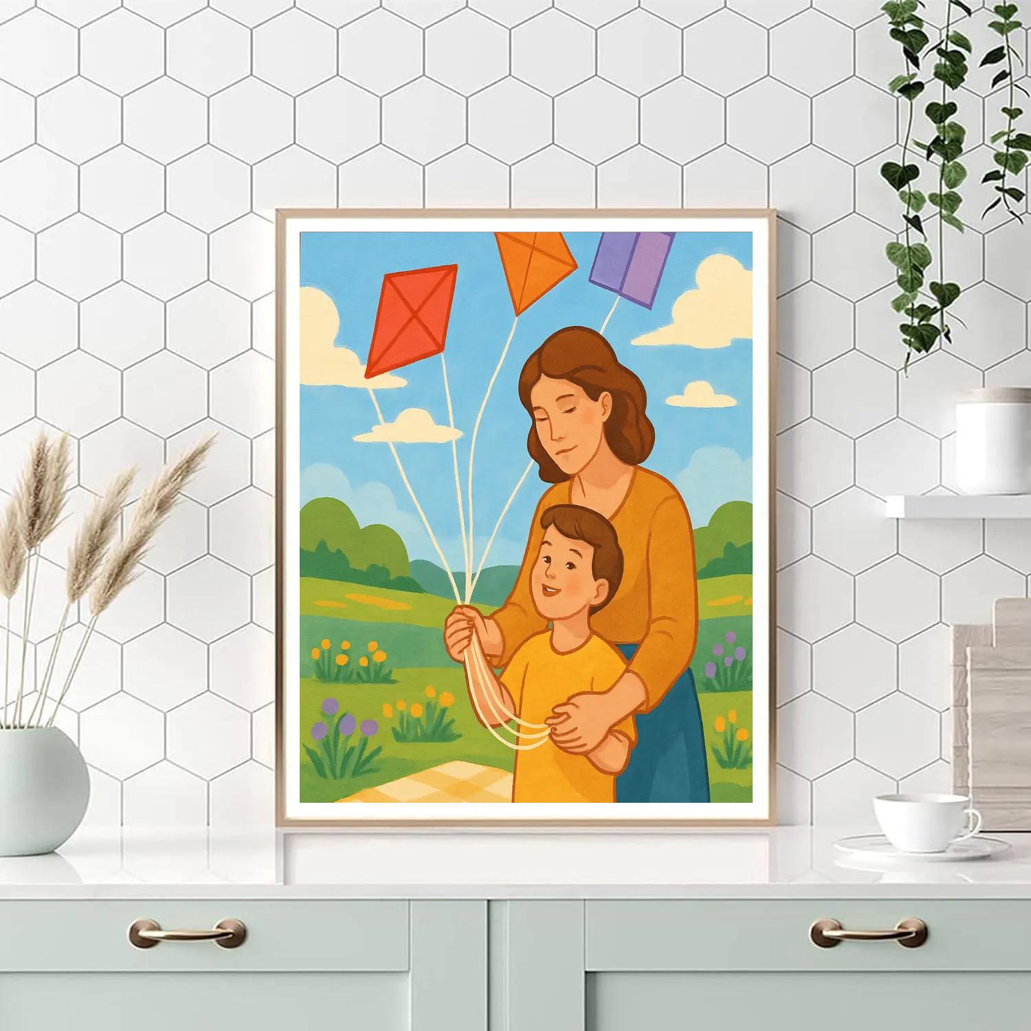 Kite Strings With Mother In The Meadow Paint by numbers art