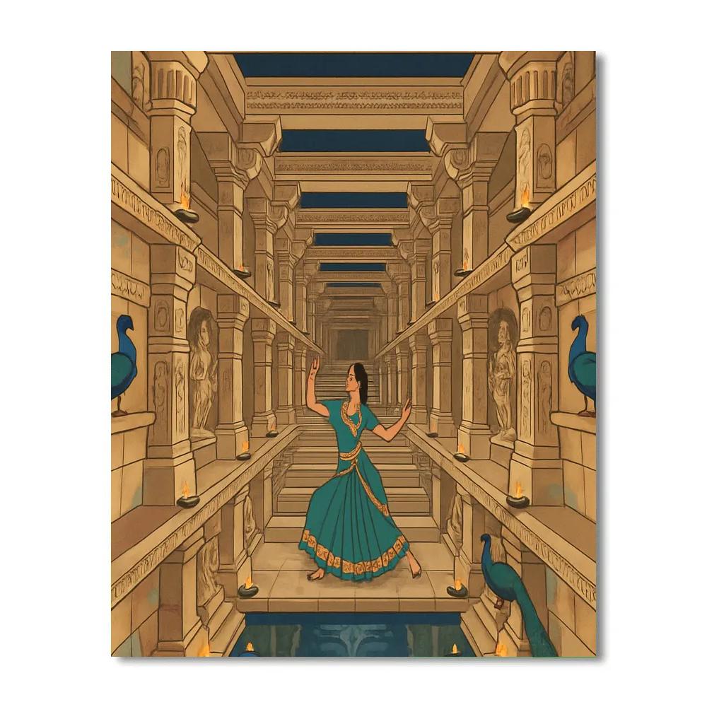 Stepwell Reflections In India Twilight paint by numbers