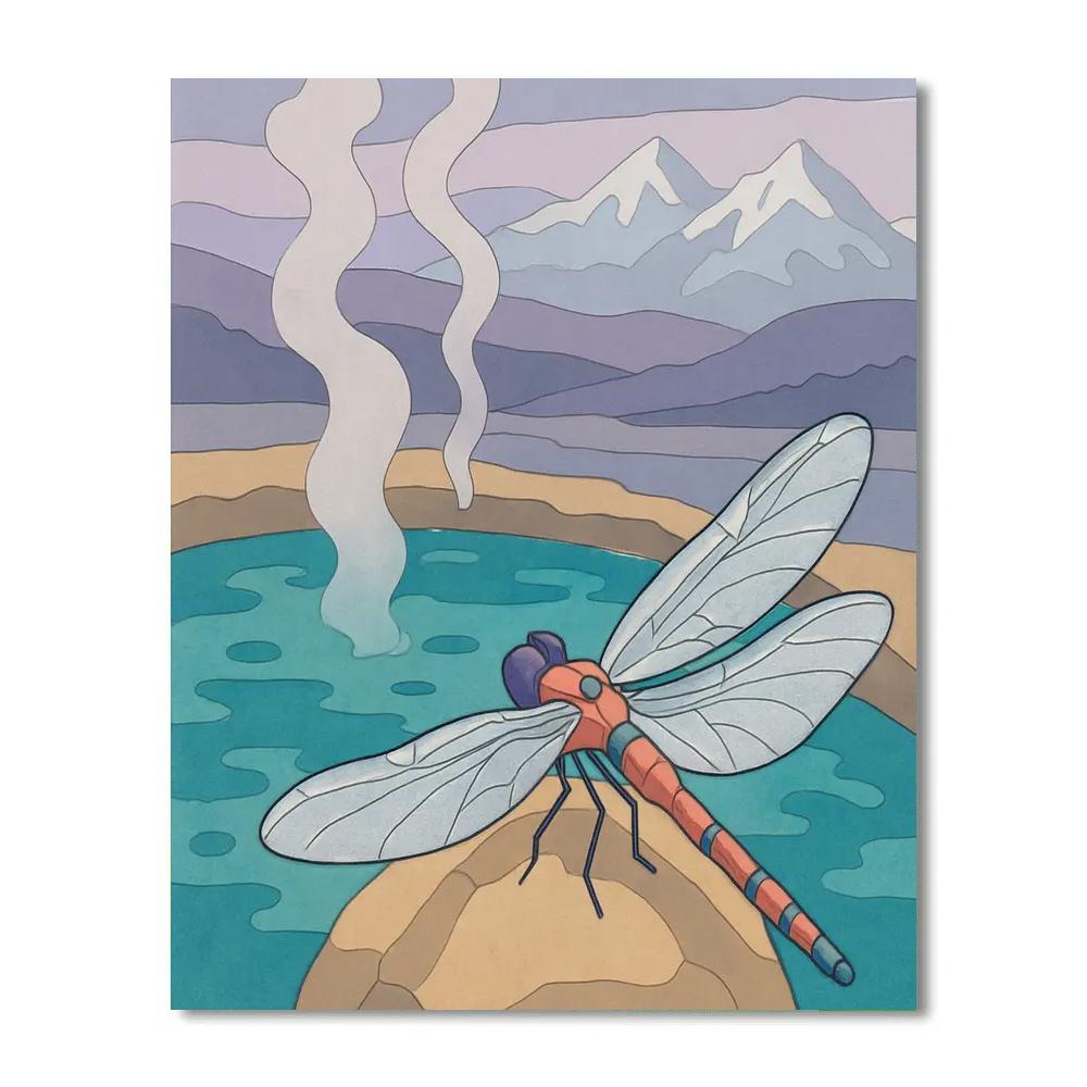 Hot Spring Mist With Dragonfly Glimmer paint by number