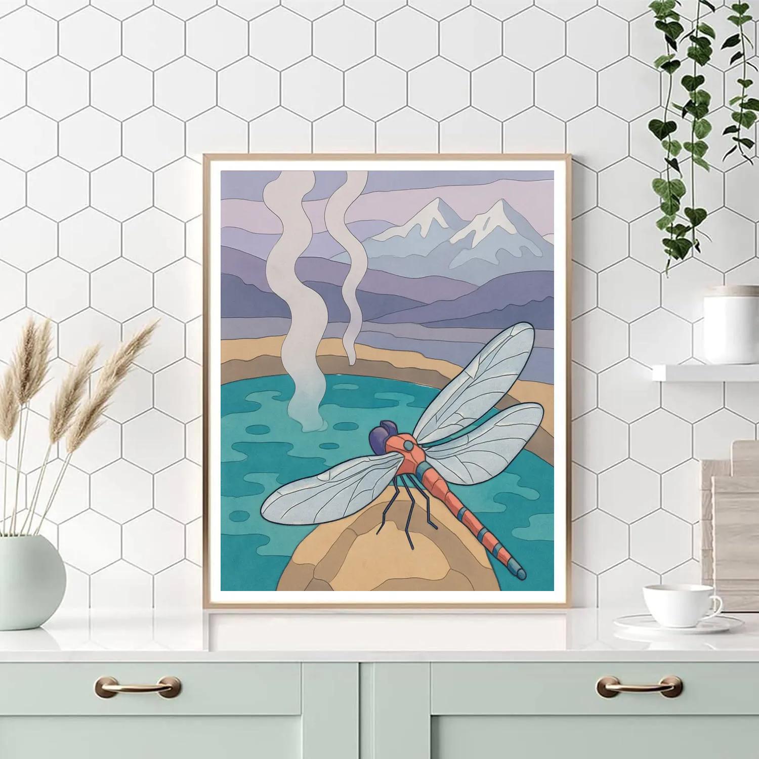 Hot Spring Mist With Dragonfly Glimmer paint by number