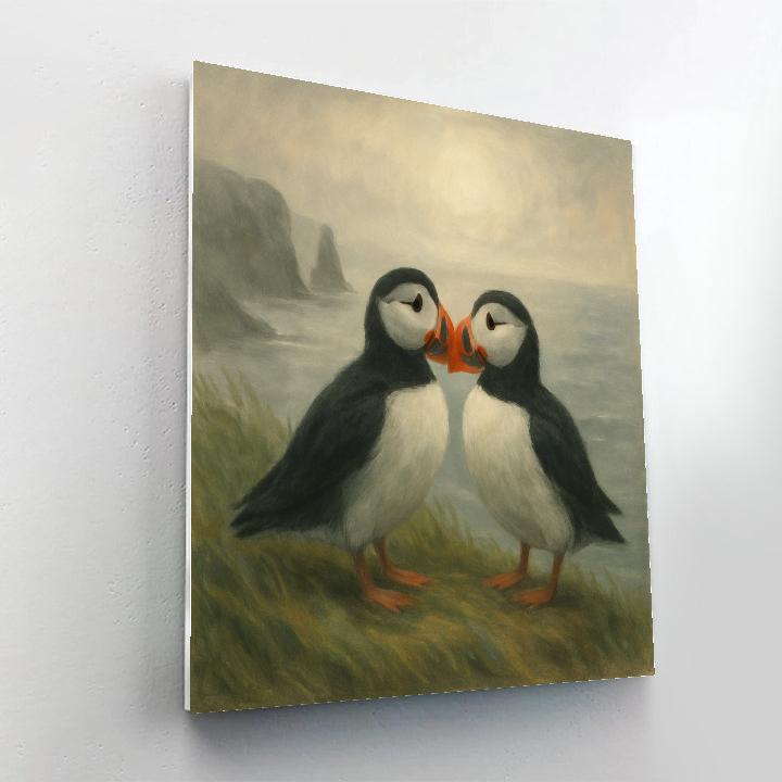 Seaside Cliff Puffins In Soft Fog Glow Paint by numbers kits