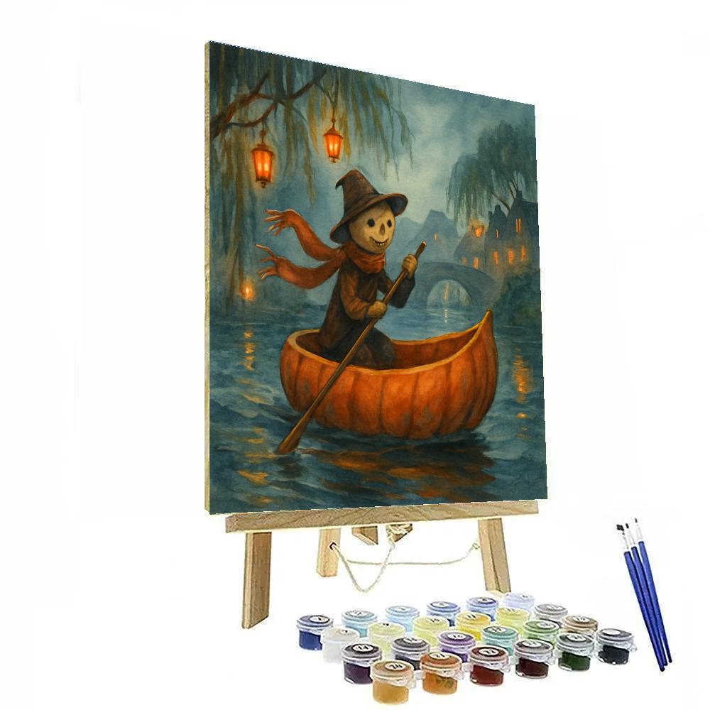 Pumpkin Boat Crossing The Misty Canal paint by number