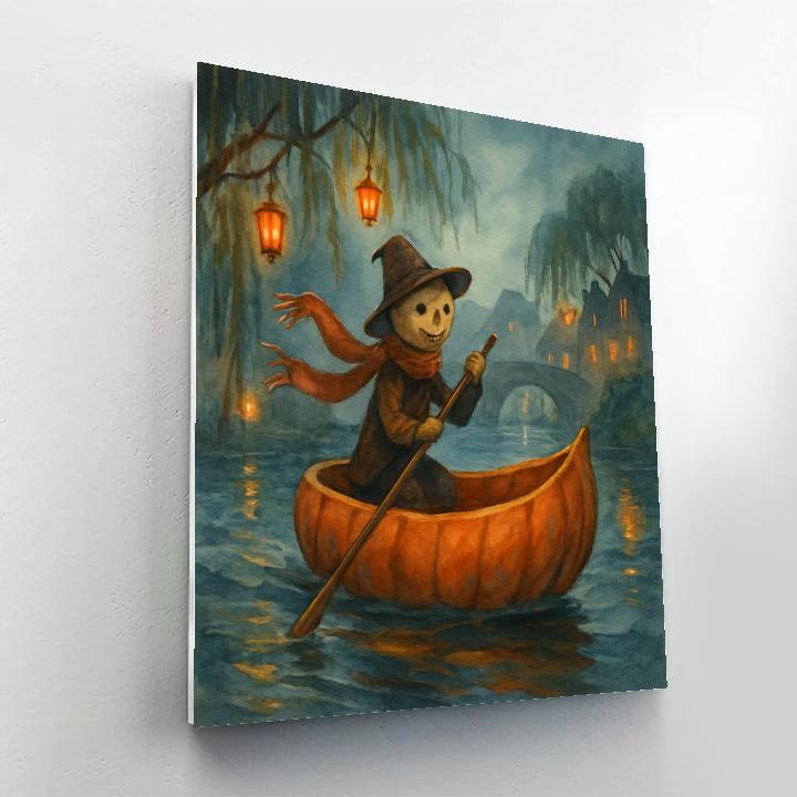 Pumpkin Boat Crossing The Misty Canal paint by number