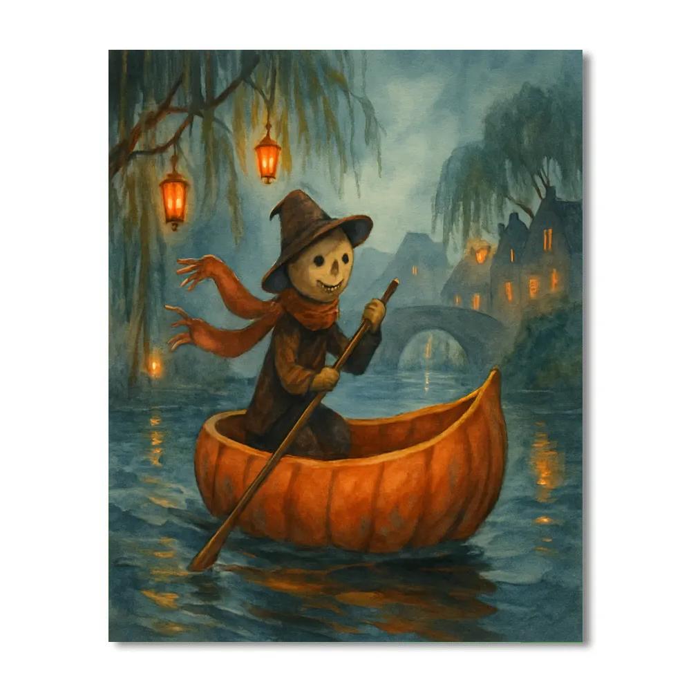 Pumpkin Boat Crossing The Misty Canal paint by number