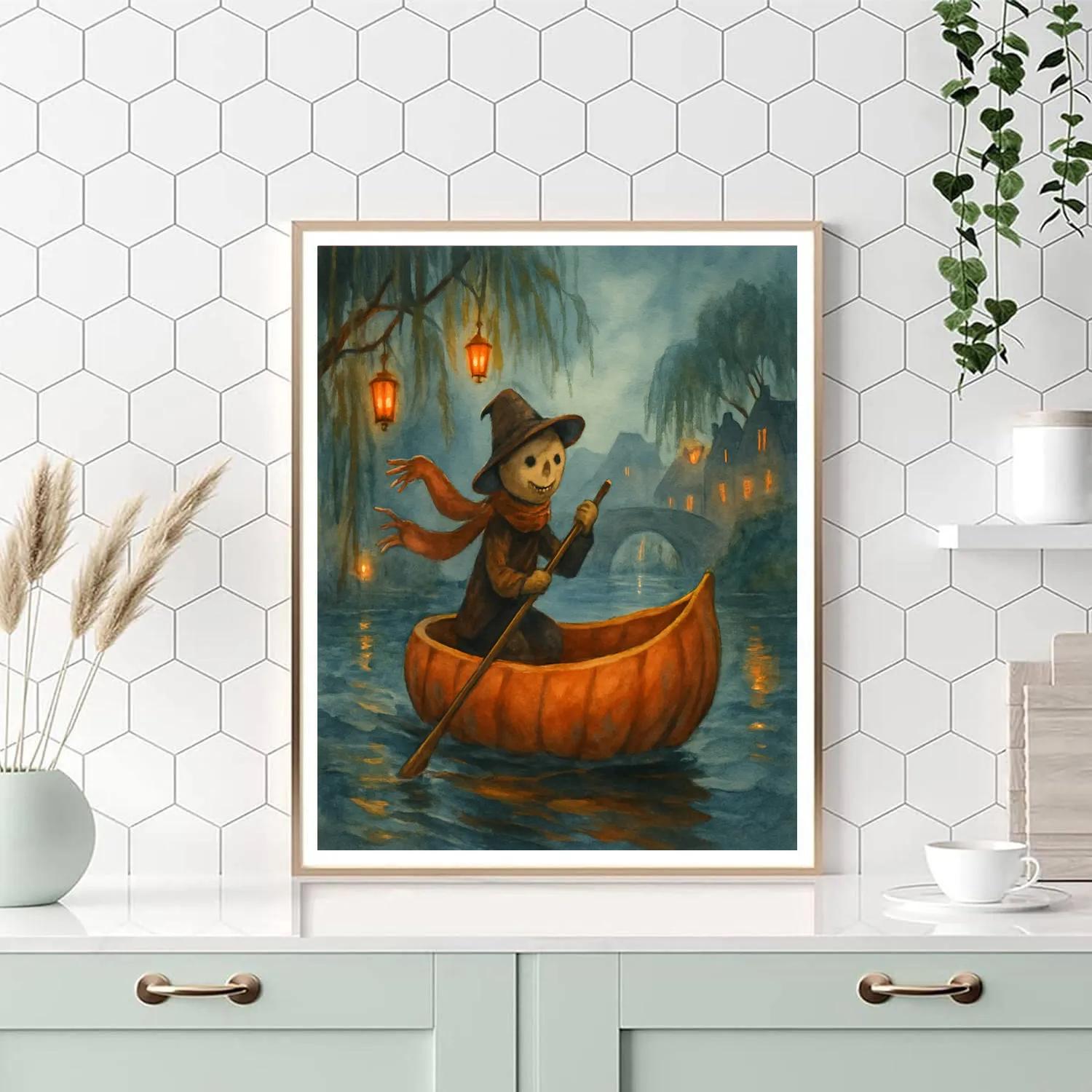 Pumpkin Boat Crossing The Misty Canal paint by number