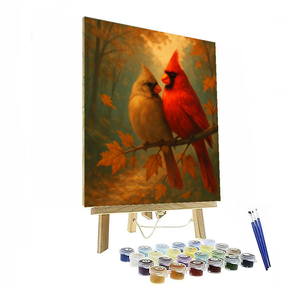 Maple Hearth Cardinals In Late Autumn Drift Paint by numbers art