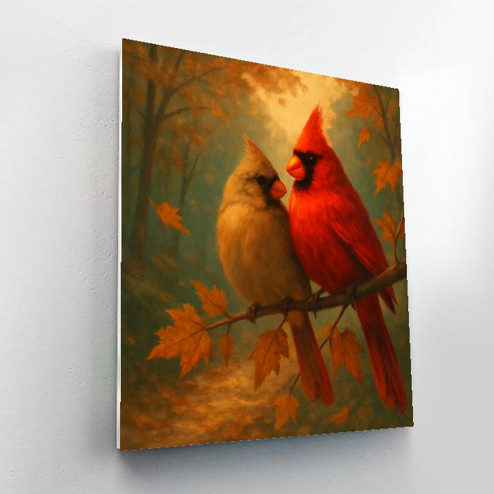 Maple Hearth Cardinals In Late Autumn Drift Paint by numbers art