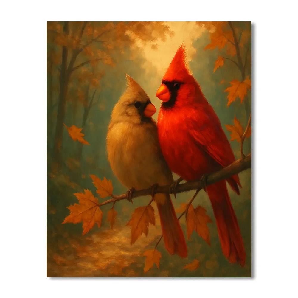 Maple Hearth Cardinals In Late Autumn Drift Paint by numbers art