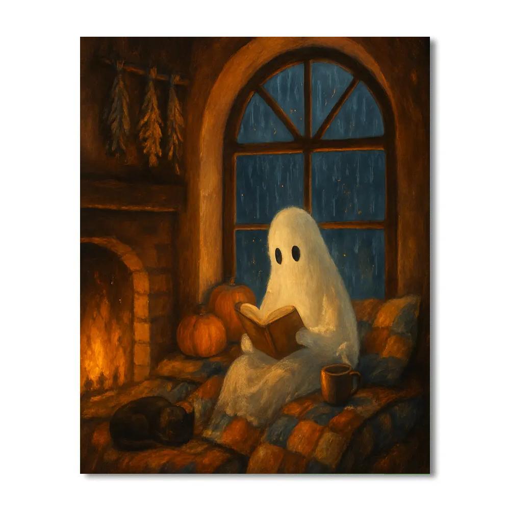 Autumn Window Nook With Friendly Specter Paint by numbers art