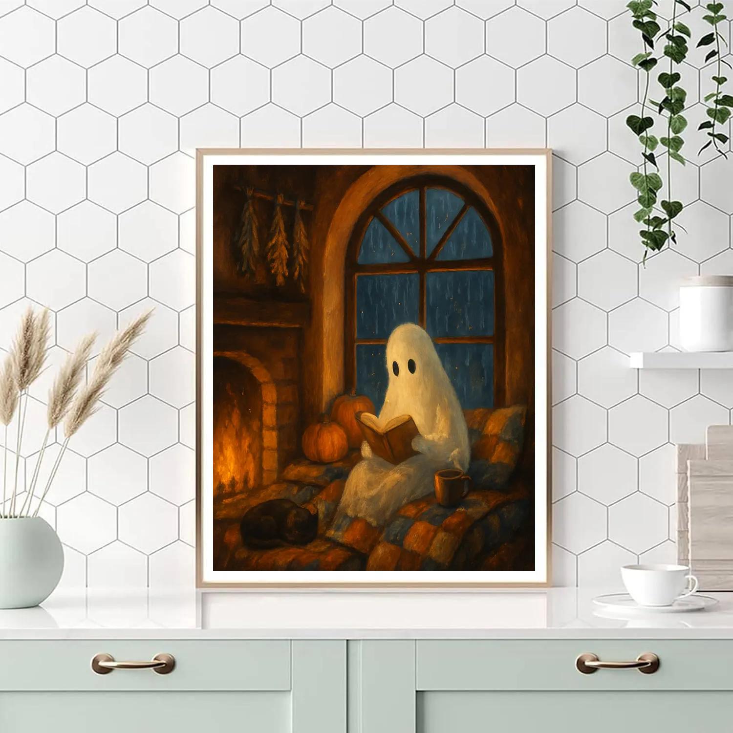 Autumn Window Nook With Friendly Specter Paint by numbers art