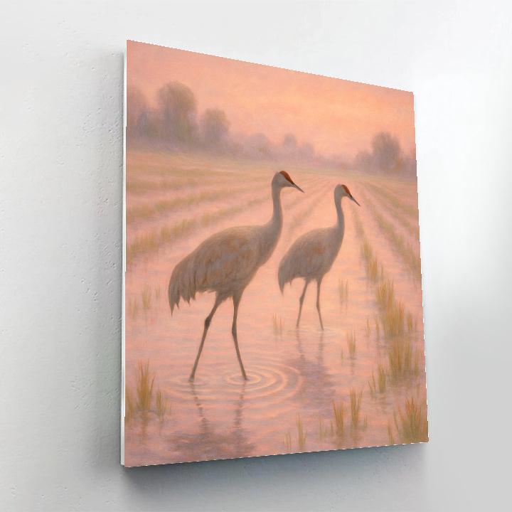 Quiet Rice Field Cranes At Dawn Pink Mist Paint by numbers kits