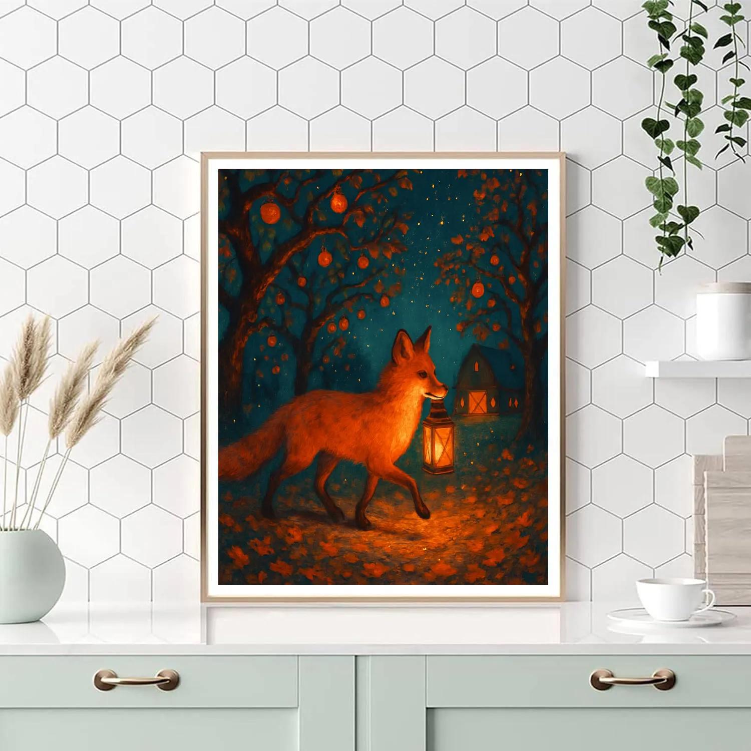 The Lantern Fox And The Starfall Orchard paint by color