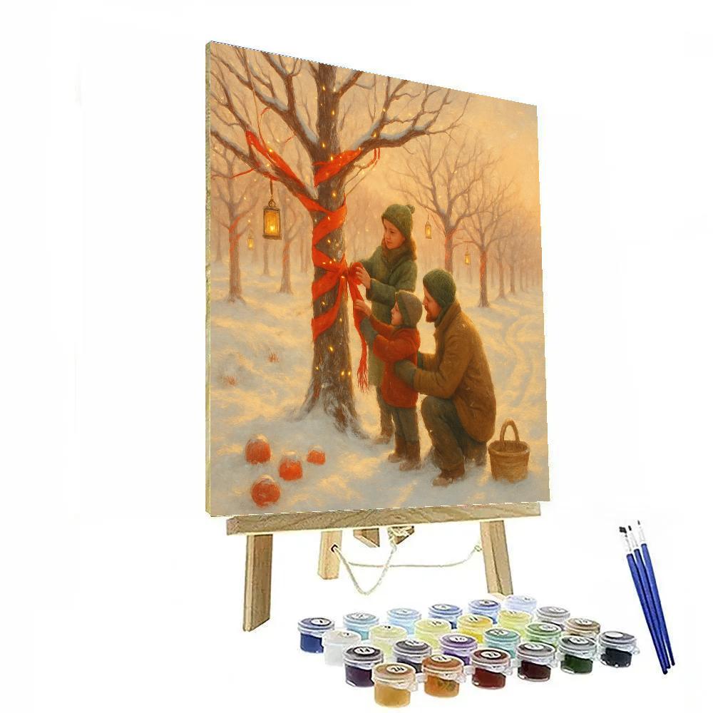 Frosted Orchard With Ribboned Trees Paint by numbers art