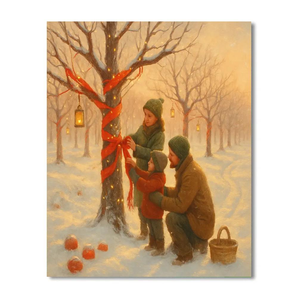 Frosted Orchard With Ribboned Trees Paint by numbers art