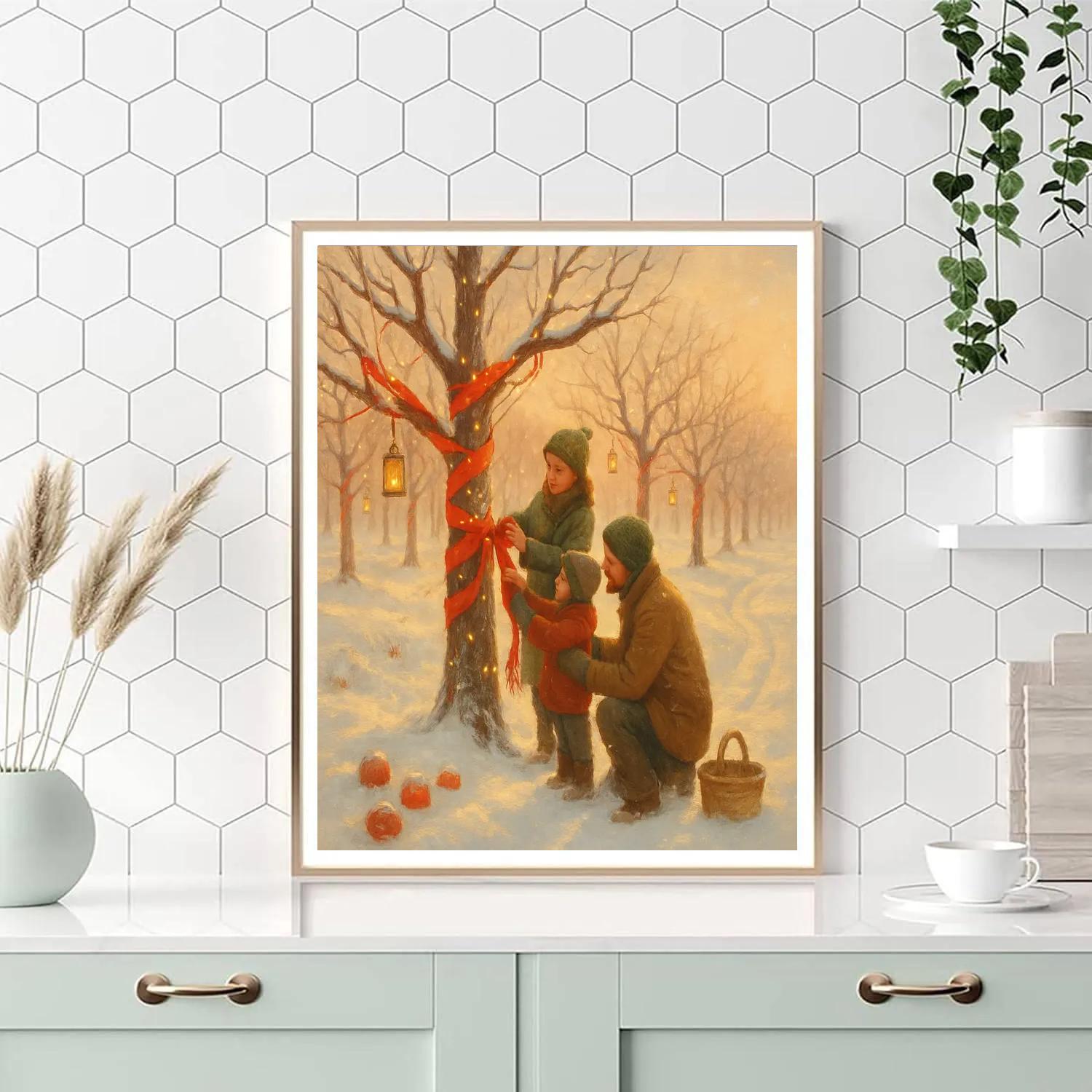 Frosted Orchard With Ribboned Trees Paint by numbers art