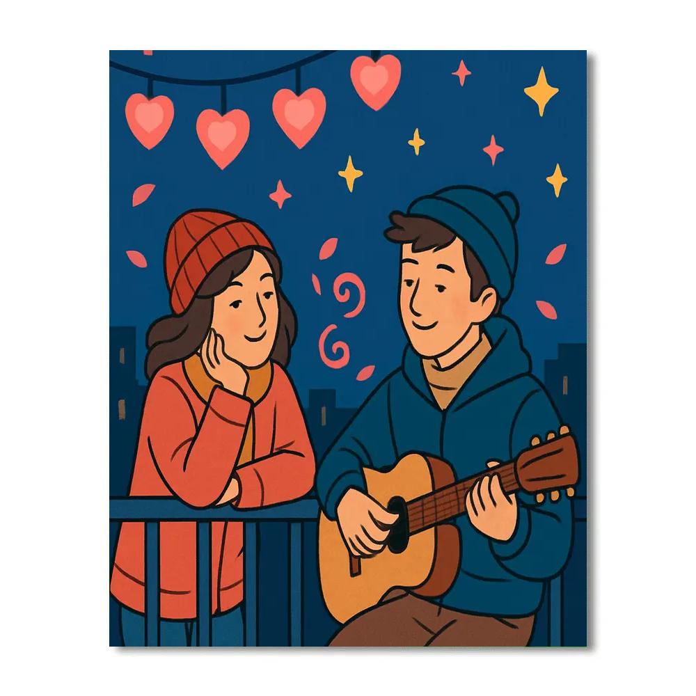 Valentines Day Starlit Rooftop Serenade paint by numbers