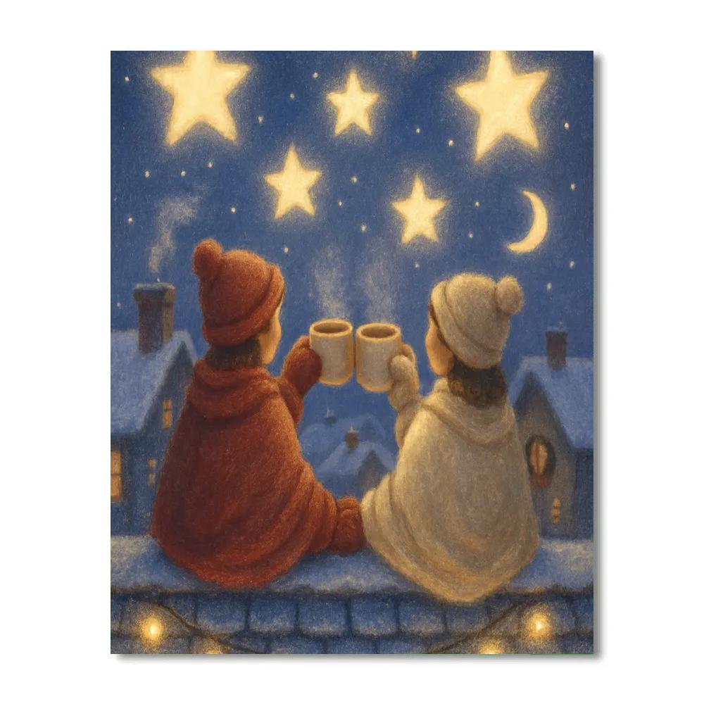 Starry Cocoa Night On The Rooftop DIY paint by numbers