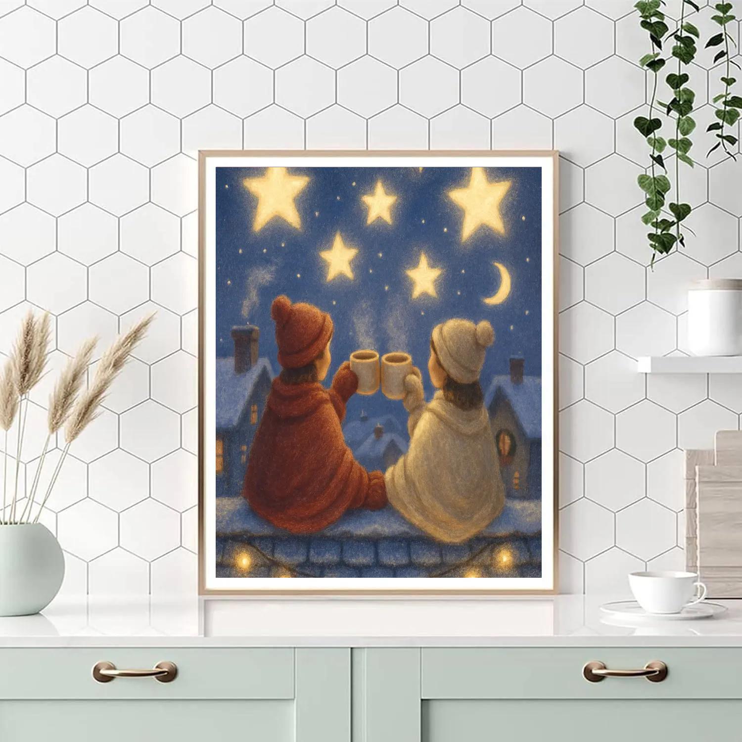 Starry Cocoa Night On The Rooftop DIY paint by numbers