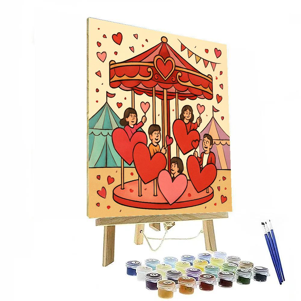 Whimsical Carousel Of Valentines Day Hearts DIY paint by numbers