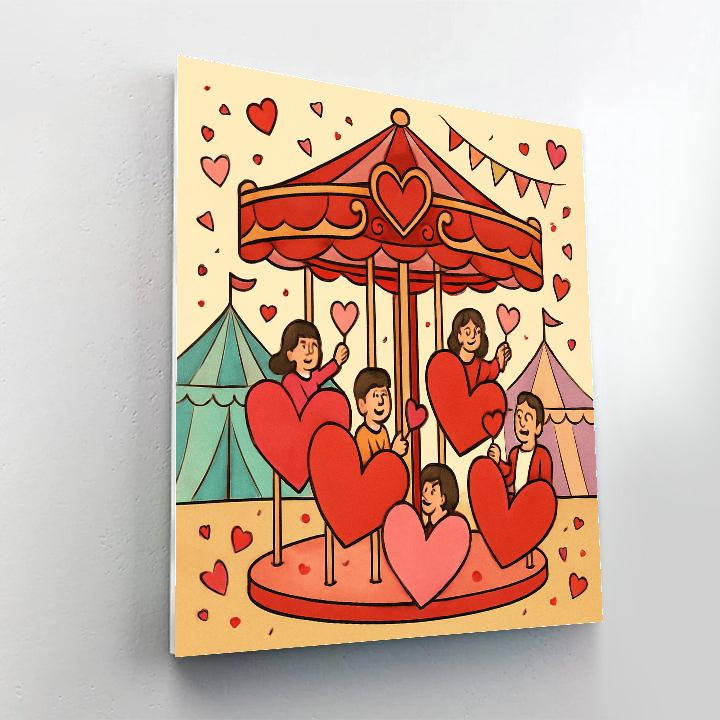 Whimsical Carousel Of Valentines Day Hearts DIY paint by numbers