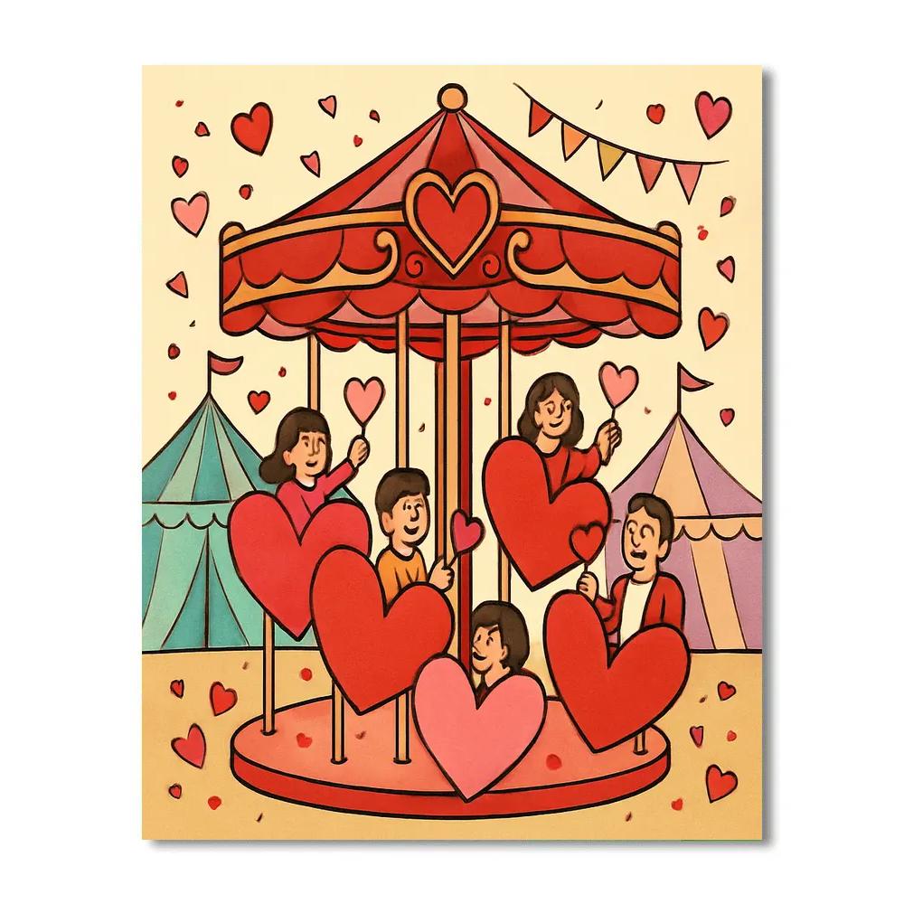 Whimsical Carousel Of Valentines Day Hearts DIY paint by numbers