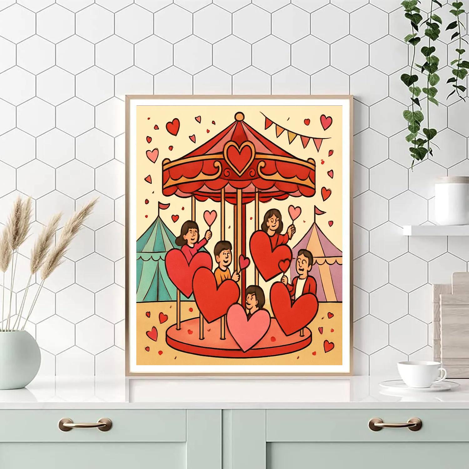 Whimsical Carousel Of Valentines Day Hearts DIY paint by numbers