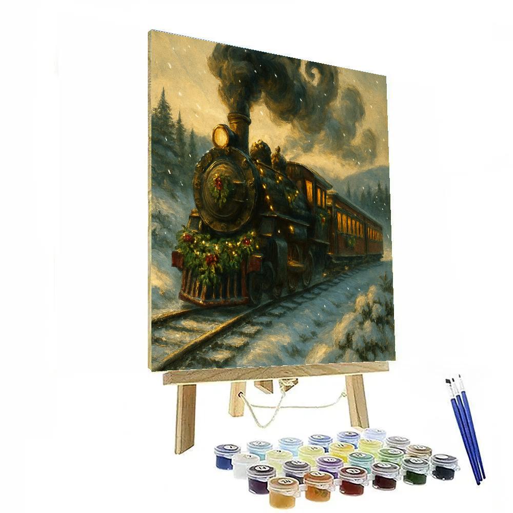 Mistletoe Train Through Snowy Hills Number painting