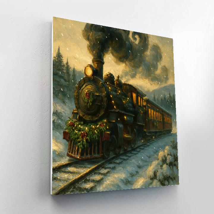 Mistletoe Train Through Snowy Hills Number painting