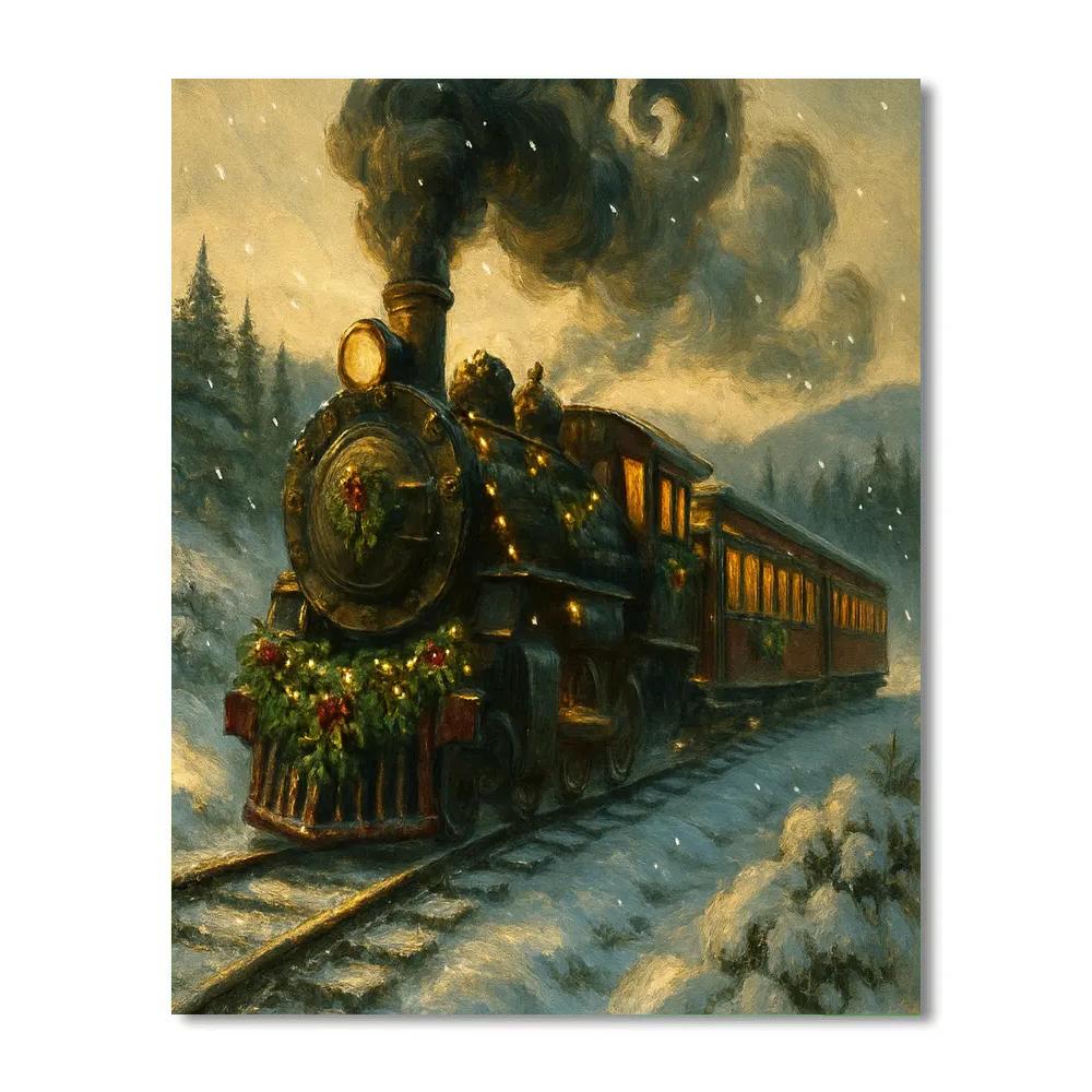 Mistletoe Train Through Snowy Hills Number painting