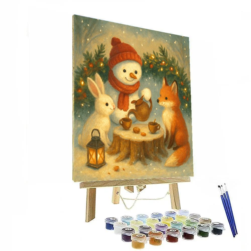 Candlelit Snowman Tea Party Numbered painting kits