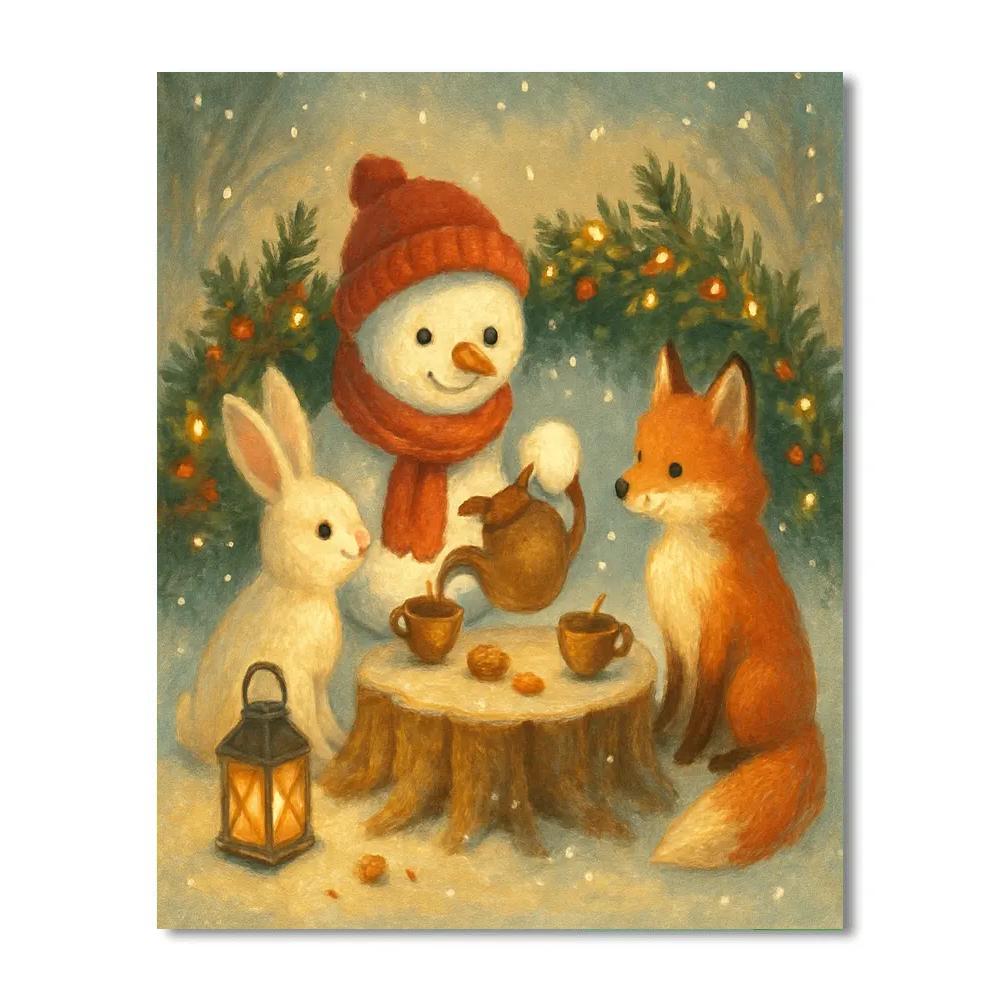 Candlelit Snowman Tea Party Numbered painting kits