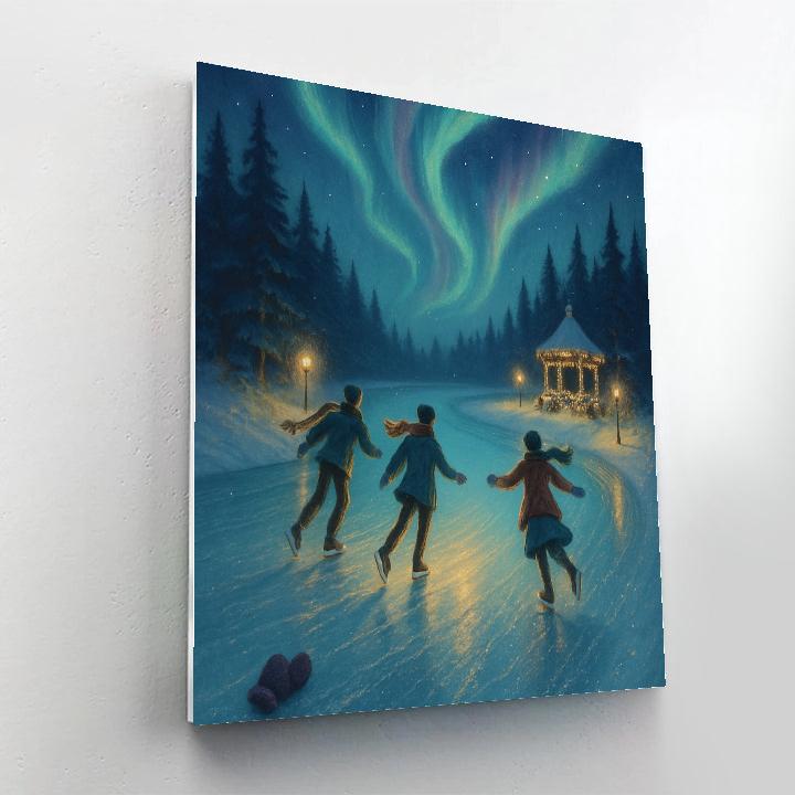 Northern Lights Skaters On River Bend paint by numbers