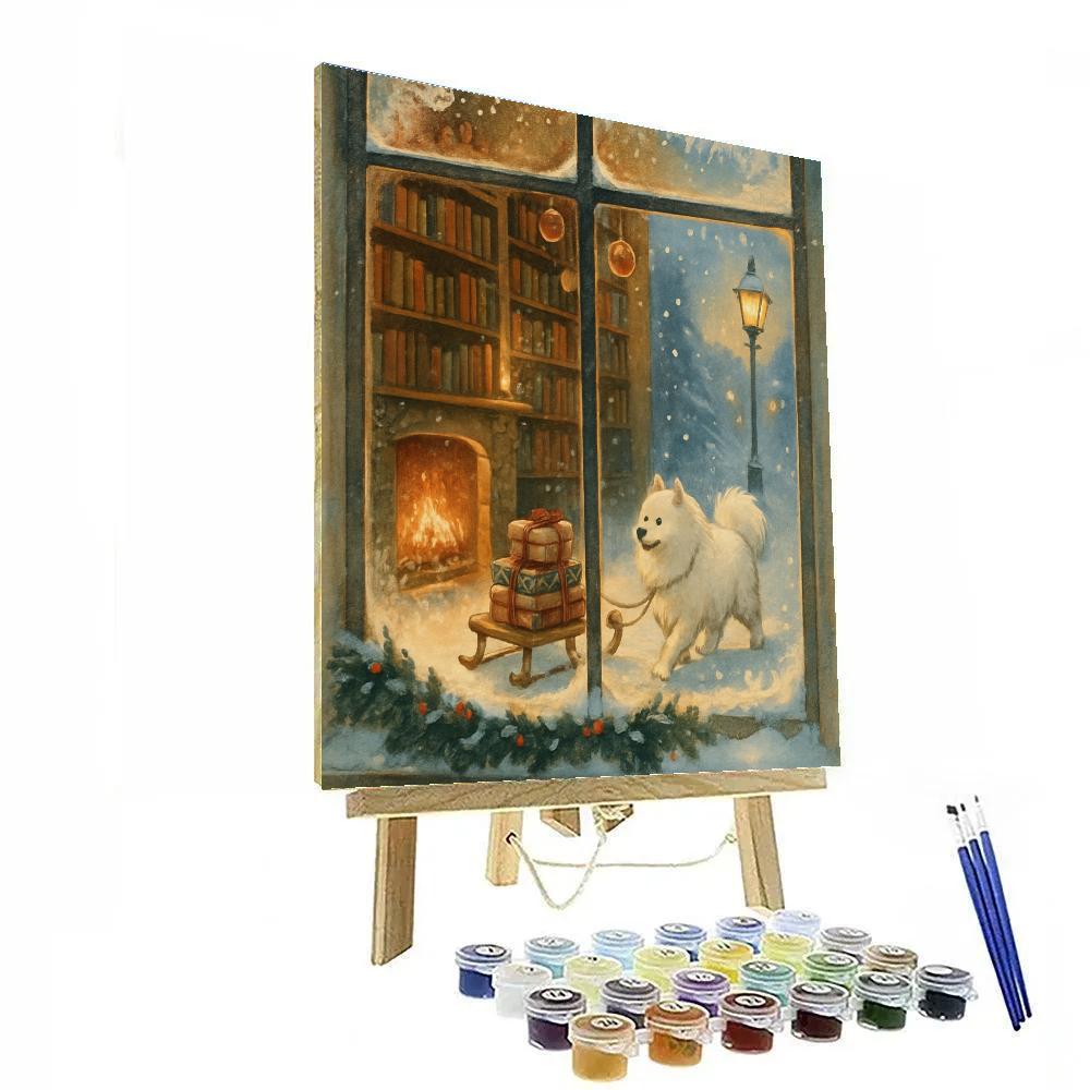 Winter Library Window And Book Sleigh paint by number