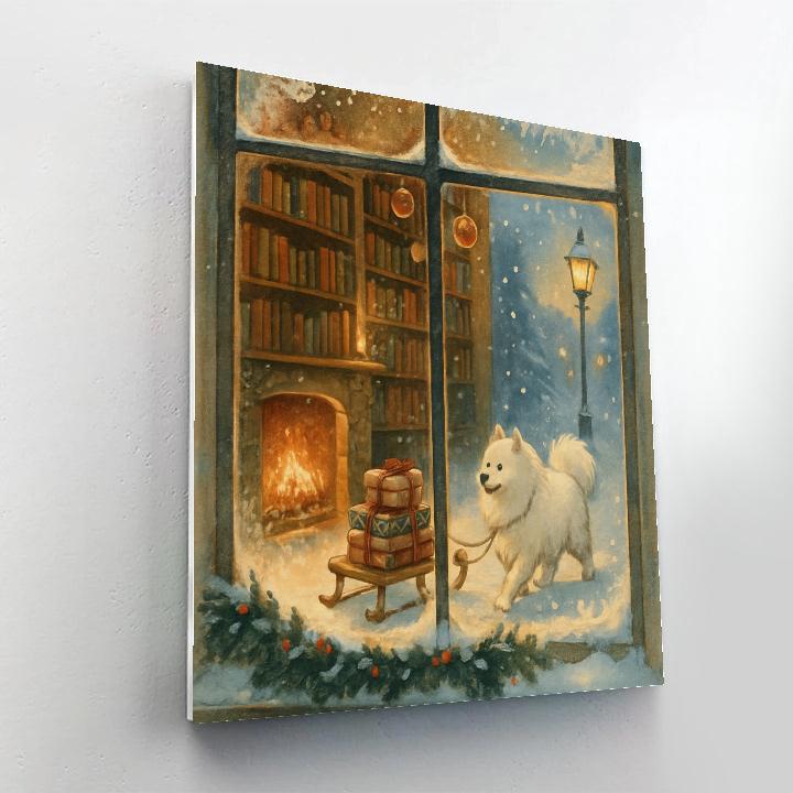 Winter Library Window And Book Sleigh paint by number