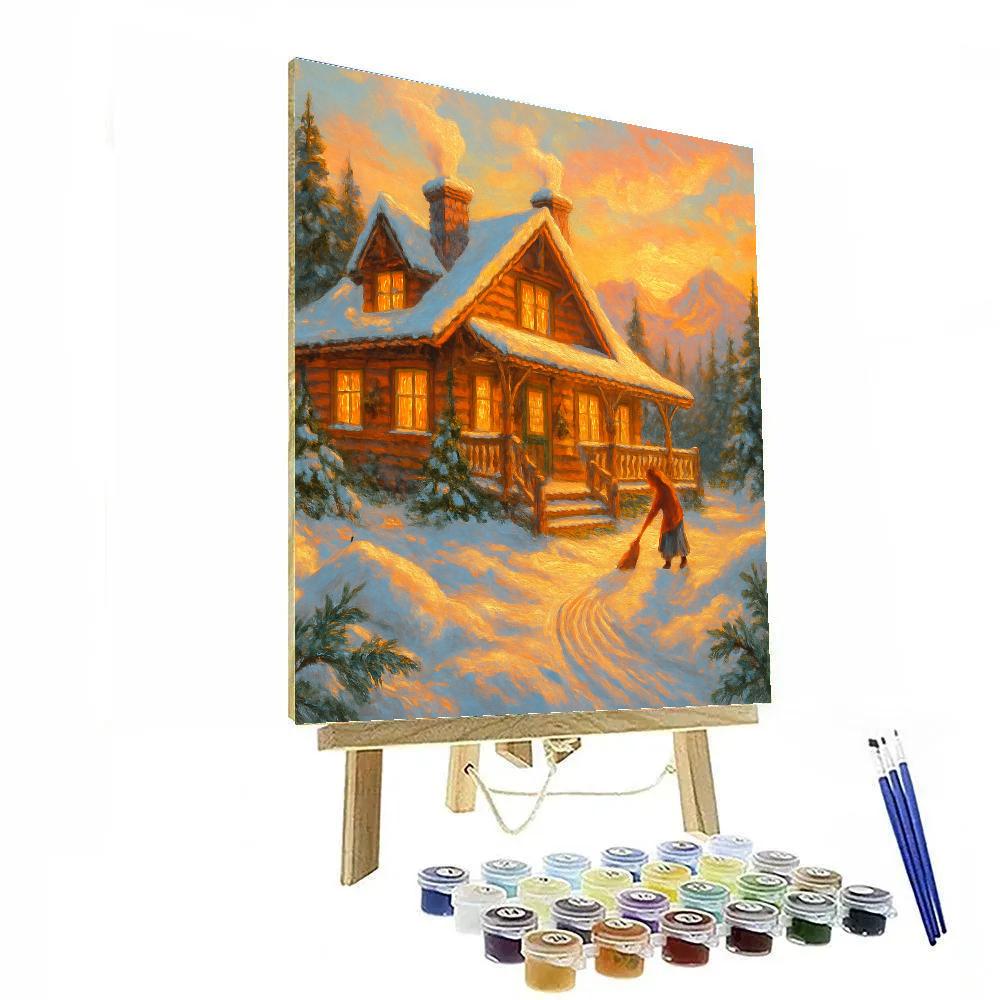 Evergreen Mountain Lodge Sunrise painting number kit