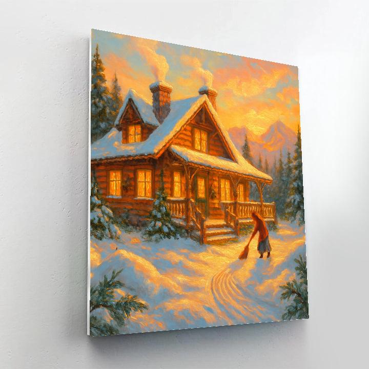 Evergreen Mountain Lodge Sunrise painting number kit