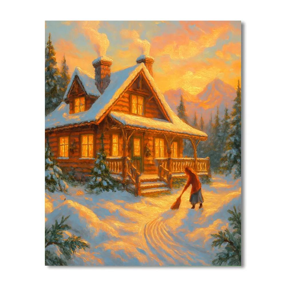 Evergreen Mountain Lodge Sunrise painting number kit