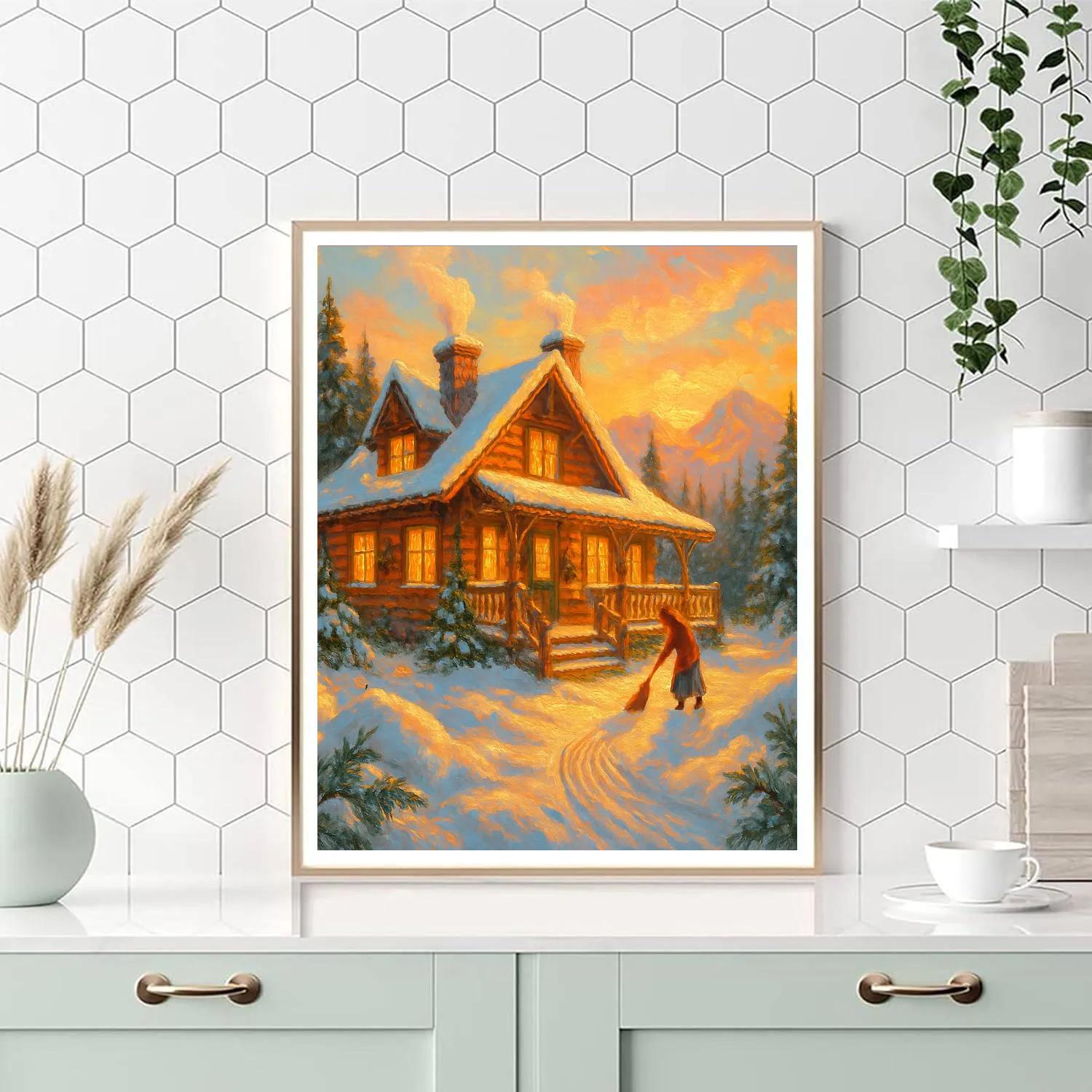 Evergreen Mountain Lodge Sunrise painting number kit