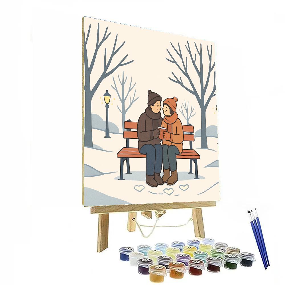 Snowy Park Bench Valentines Day Moment DIY paint by numbers