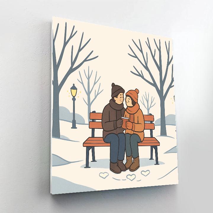 Snowy Park Bench Valentines Day Moment DIY paint by numbers